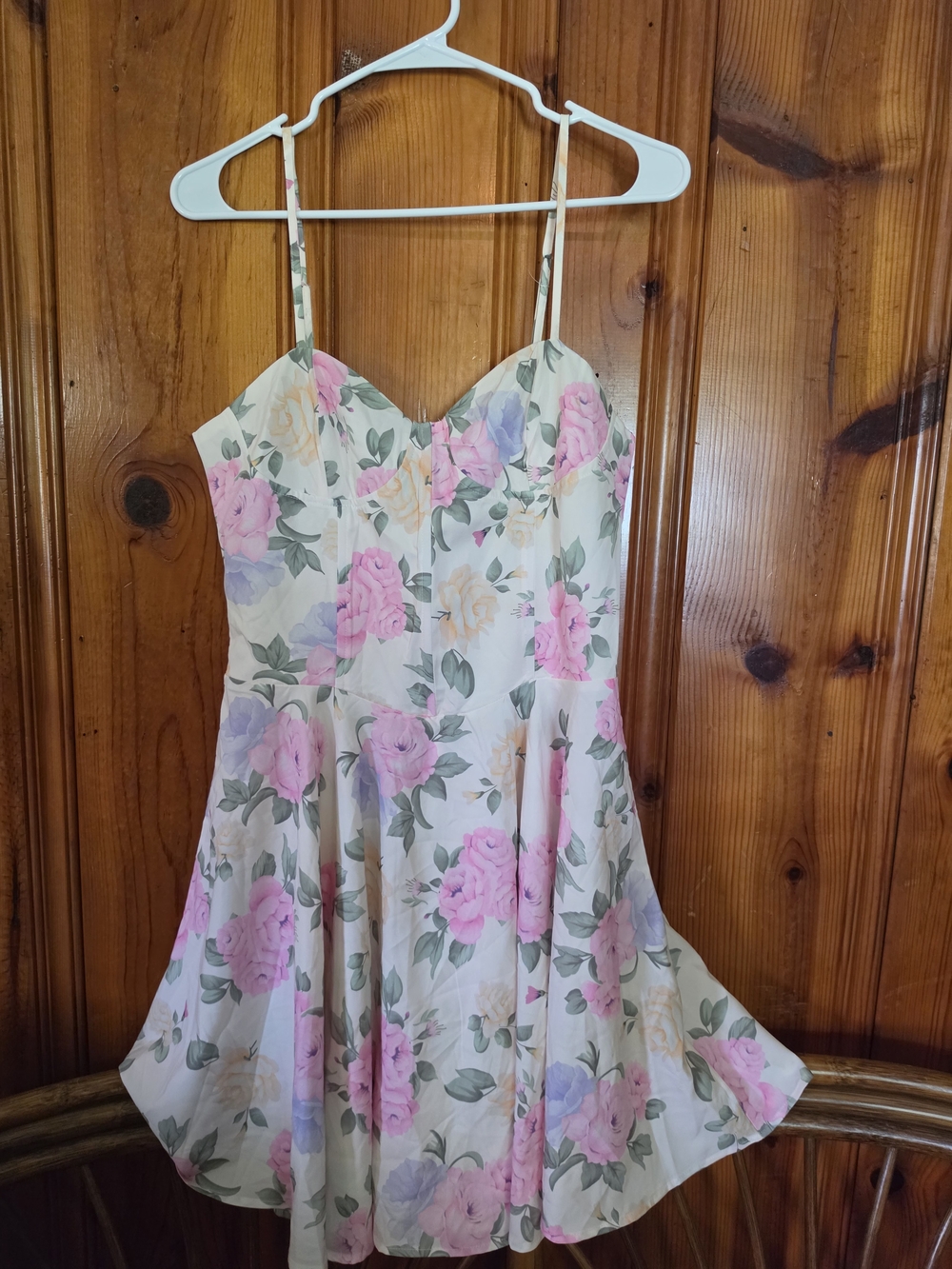 Floral Spaghetti-Strap Mini Dress in Pink & Cream